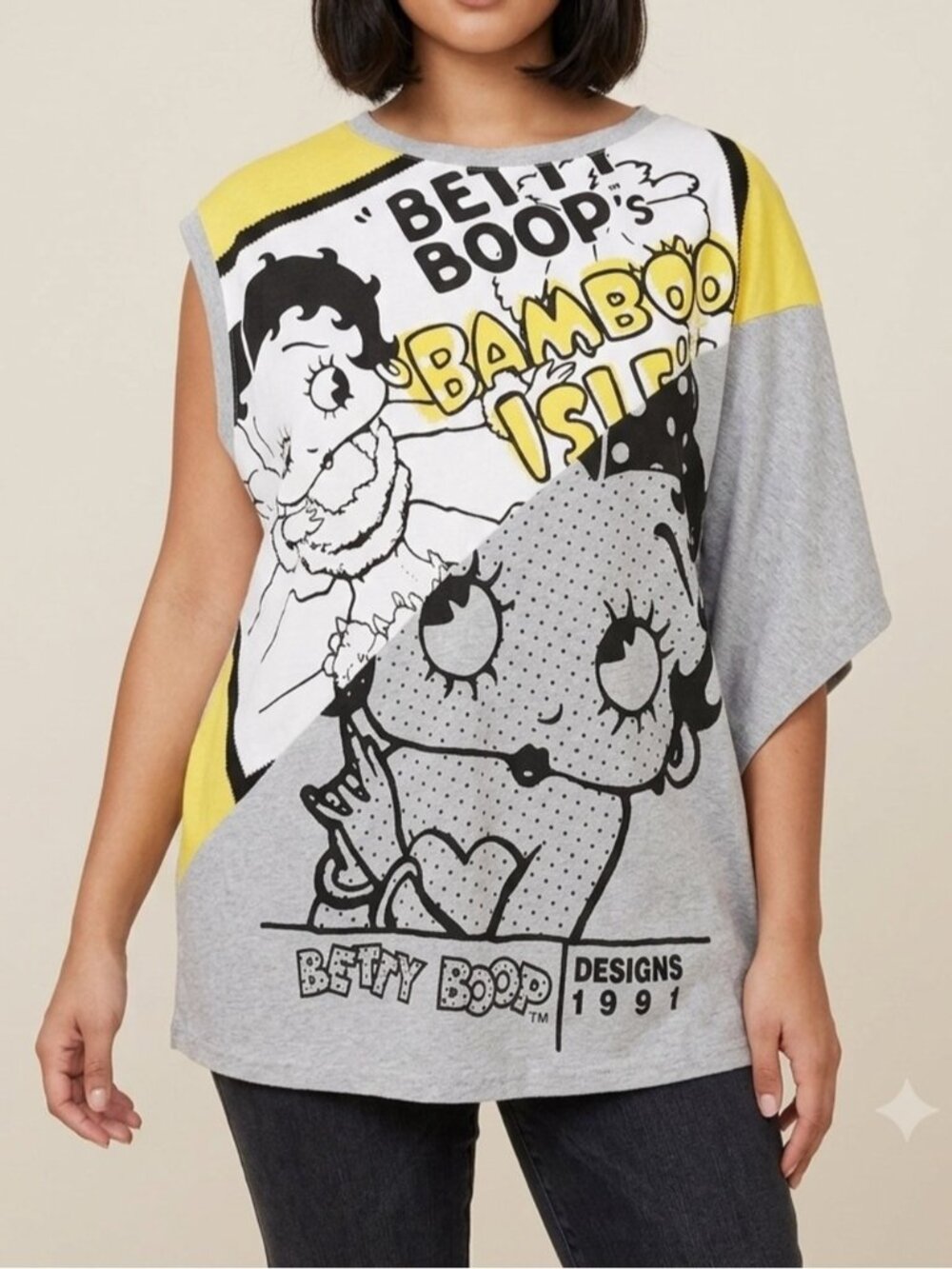 Vintage Iceberg Betty Boop Graphic Print Cotton Asymmetric Knit Tunic Top - M/L